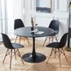 42.1" Tulip Table Mid-Century Dining Table For 4-6 People With Round MDF Table Top, Pedestal Dining Table, End Table Leisure Coffee Table - Black - Image 7