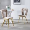 Modern Chair With Iron Tube Legs, Soft Cushions And Comfortable Backrest, Suitable For Dining Room, Living Room, Cafe, Hairball Back (Set of 2) - Golden - Image 3
