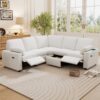 Power Recliner Sectional Sofa Home Theater Reclining Sofa With Two USB Ports, Two Storage Drawers For Living Room - Beige - Image 2