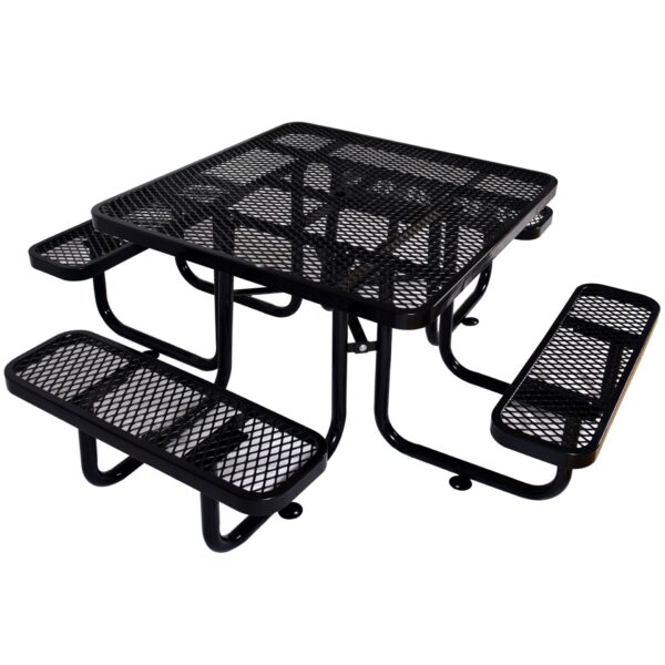 Square Outdoor Steel Picnic Table, With Umbrella Pole - Black