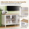 Farmhouse TV Stand With Solid Wood Gourd Shaped Legs For TVs Up To 70", Entertainment Center With Bookshelves & Tempered Glass Doors, Media Console With Adjustable Shelves, Living Room - White / Natural - Image 10