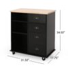Yohaan - Contemporary Kitchen Cart With Wheels - Black - Image 3