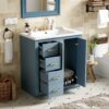 Bathroom Vanity With Ceramic Sink Combo, Frame Bathroom Storage Cabinet, Freestanding Vanity Set With 3 Drawers & Soft Closing Doors - Indigo - Image 2