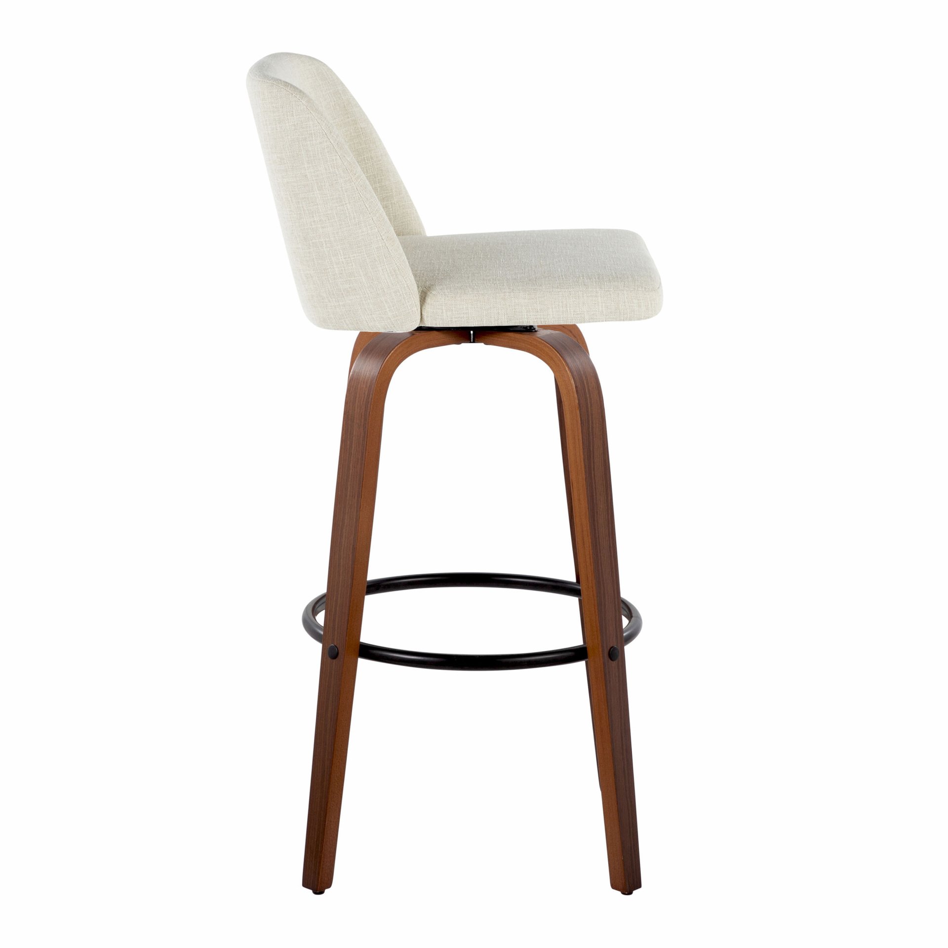 Toriano - Mid-Century Modern Fixed Height Barstool With Swivel With Round Footrest (Set of 2) - Walnut / Cream / Black - Image 3