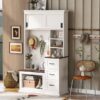 Modern Entryway Bench With Coat Rack, 3 Shelves And Drawers, 3 Sturdy Hooks, Wide Hall Tree With Storage Bench For Hallway - White - Image 3