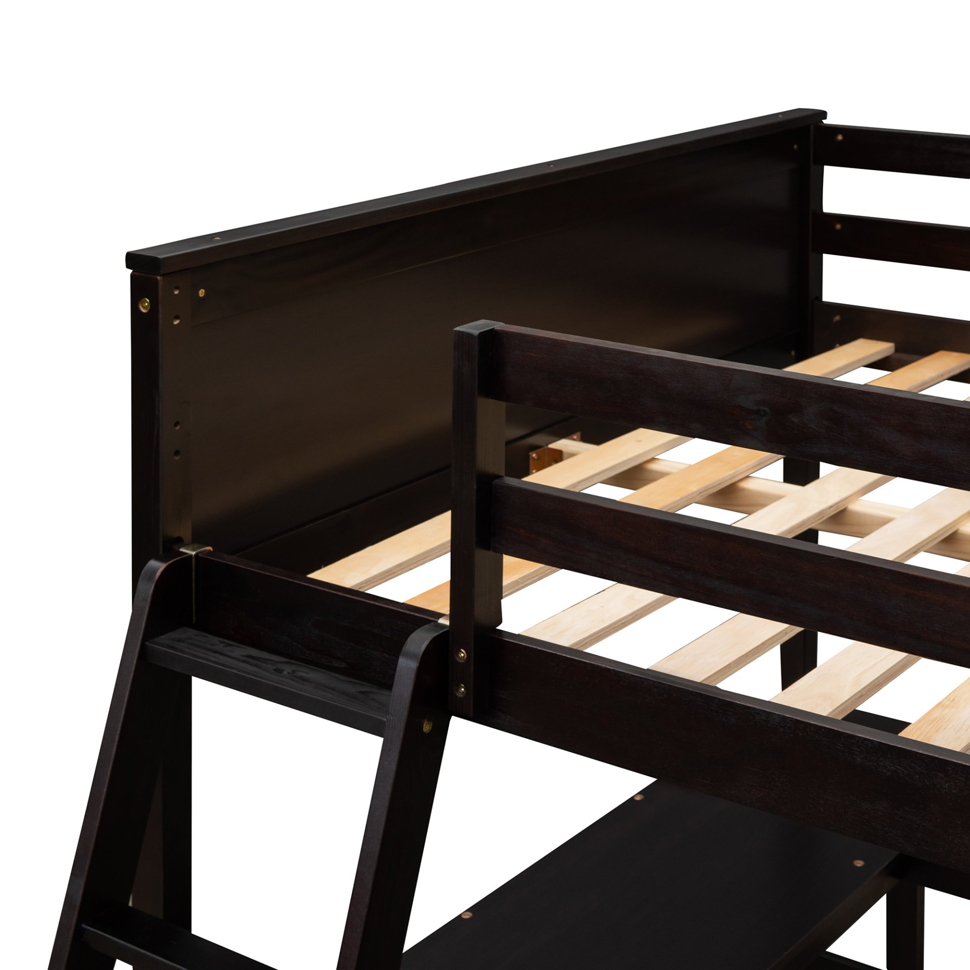 Full Size Loft Bed With Shelves With Desk - Espresso - Image 14