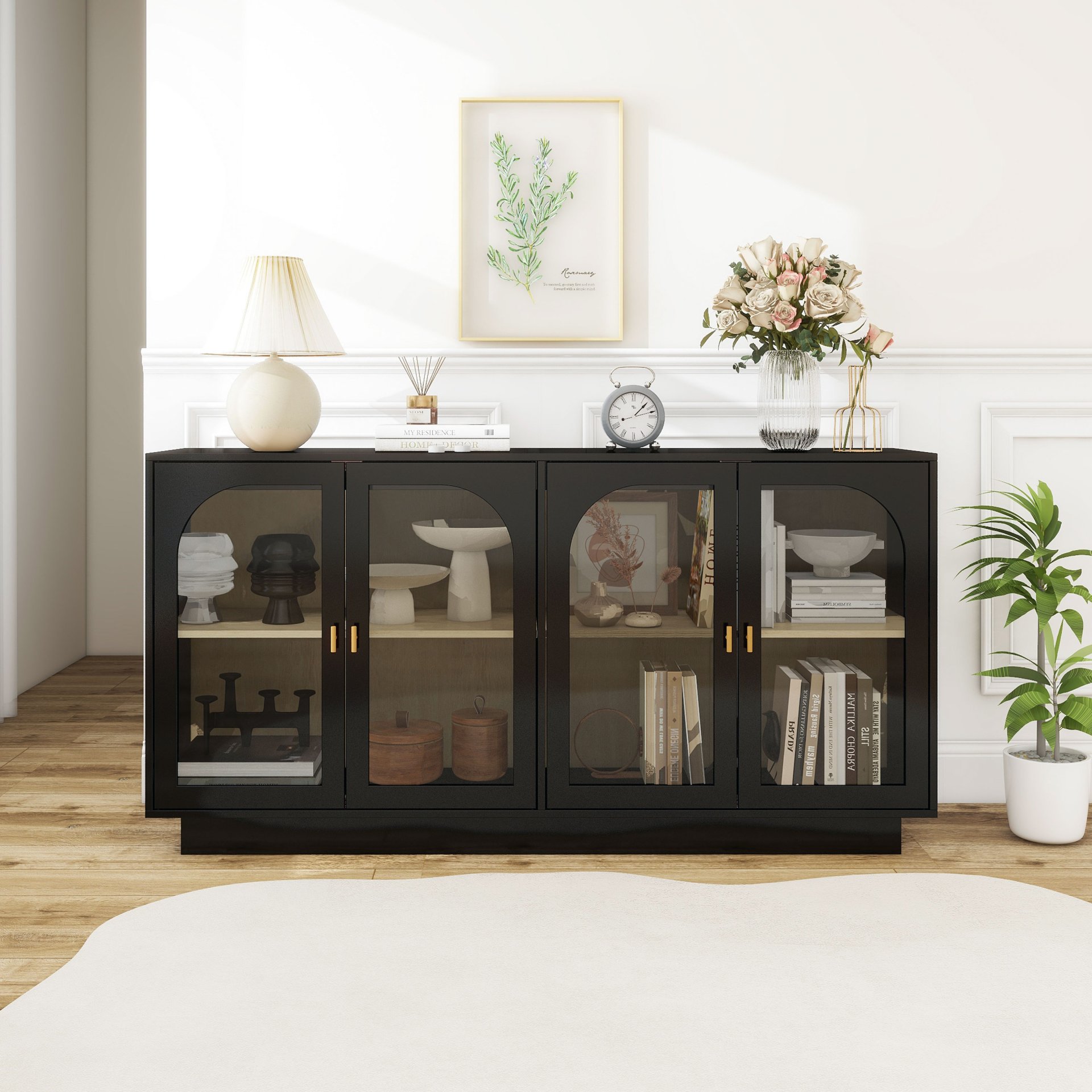 Storage Cabinet With Door For Living Room, Dining Room - Black - Image 4