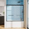 Aluminum Frame Double Sliding Soft Close Bathtub Shower Door, 1 / 4" Tempered Glass And Dual 304 Stainless Steel Handles - Matte Black - Image 4