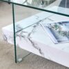 Modern 2 Tier Square Coffee Table With Clear Glass And Marble Pattern Sticker - Transparent / White - Image 7