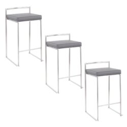 Fuji - Contemporary Stackable Counter Stool (Set of 3) - Gray