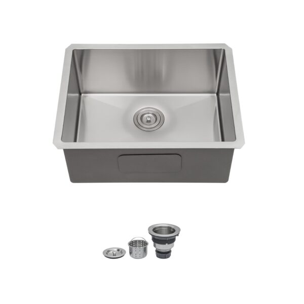 23" Undermount Kitchen Sink, 16 Gauge, 9" Deep Single Bowl - Brushed Nickel