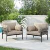 Modern Iron Lounge Chair Set With Rope Weave And Plush Cushions For Indoor Outdoor Relaxation - Beige / Gray - Image 2