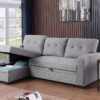 Upholstered Pull Out Sectional Sofa With Chaise - Light Gray - Image 9