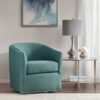 Swivel Chair With Foam Cushion And Pewter Nailhead Trim Upholstery, Solid Wood Frame - Green - Image 2