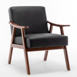 Mid Century Modern Wingback Accent Chair With Solid Wood Frame And Extra Thick Backrest - Lounge Chair For Living Room, Bedroom, Or Reading Room - Black