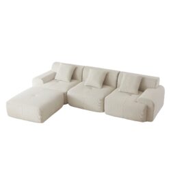 L Shaped Modular Sectional Sofa, Oversized 3 Seater With Deep Seat And Movable Ottoman - Beige
