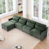 Stylish Four Seater Sofa With Movable Ottoman Ergonomic Design Wooden Base - Green - Image 17