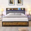 Contemporary Full Size Bed Frame With Storage Headboard Charging Station LED Lights And Metal - Black / Brown / Gray - Image 5