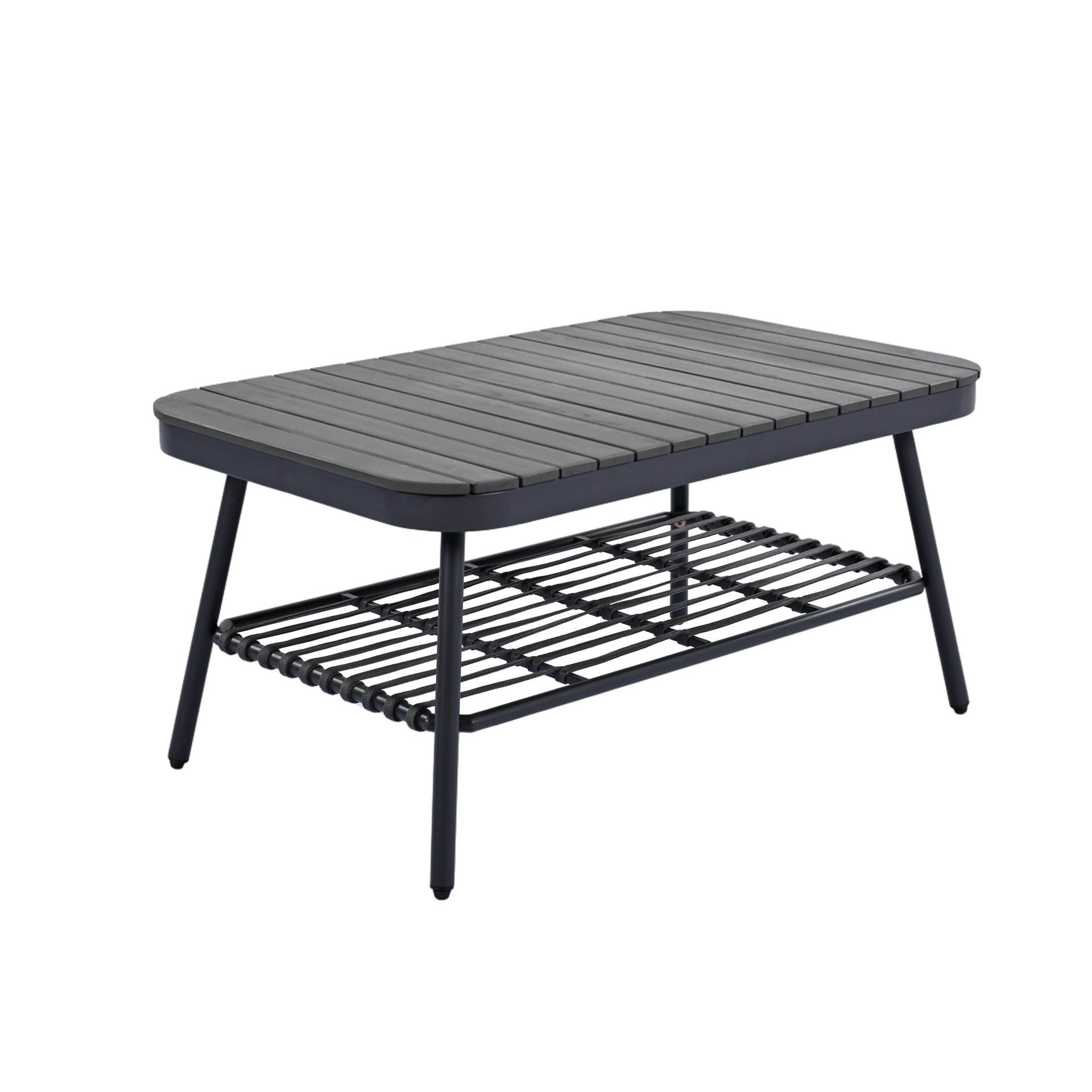 4 Piece Outdoor Patio Furniture Set, Metal Chairs With Woven Rope U Shaped Backrest, Outdoor Conversation Set With Thick Cushions And Coffee Table For Garden, Poolside, Balcony - Black / Gray - Image 10