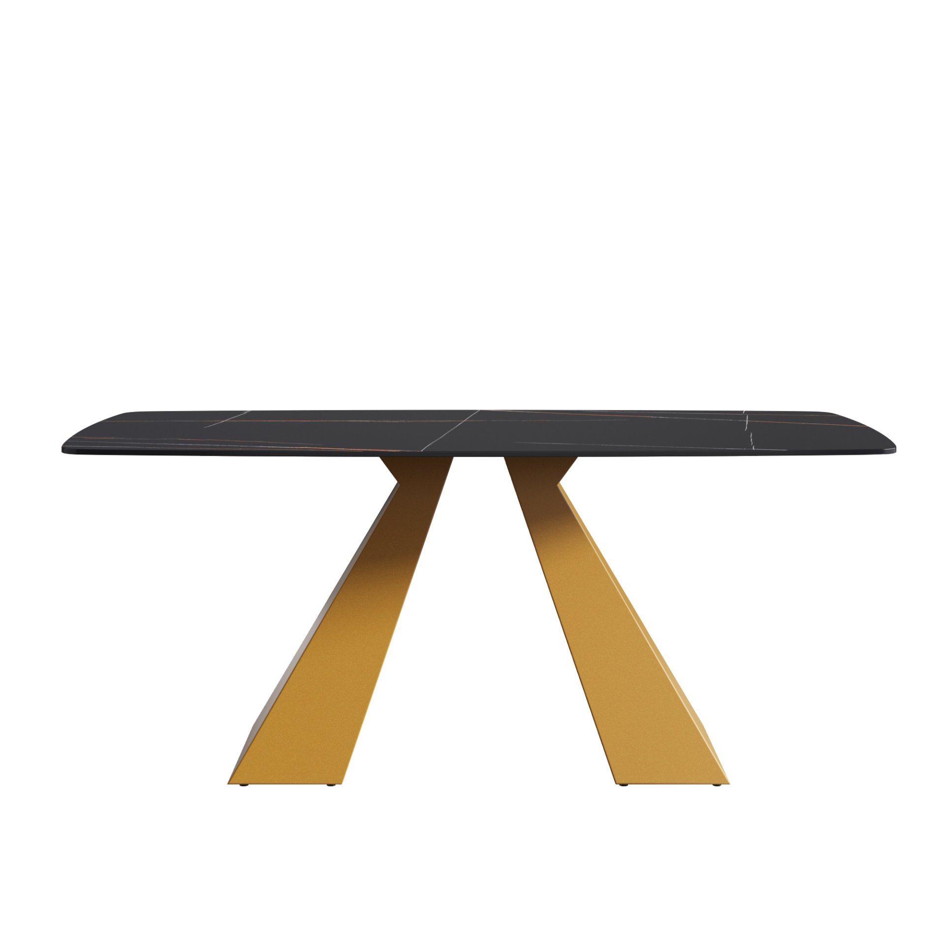 70.87" Modern Artificial Stone Curved Metal Leg Dining Table, Can Accommodate 6-8 People - Black / Gold - Image 5