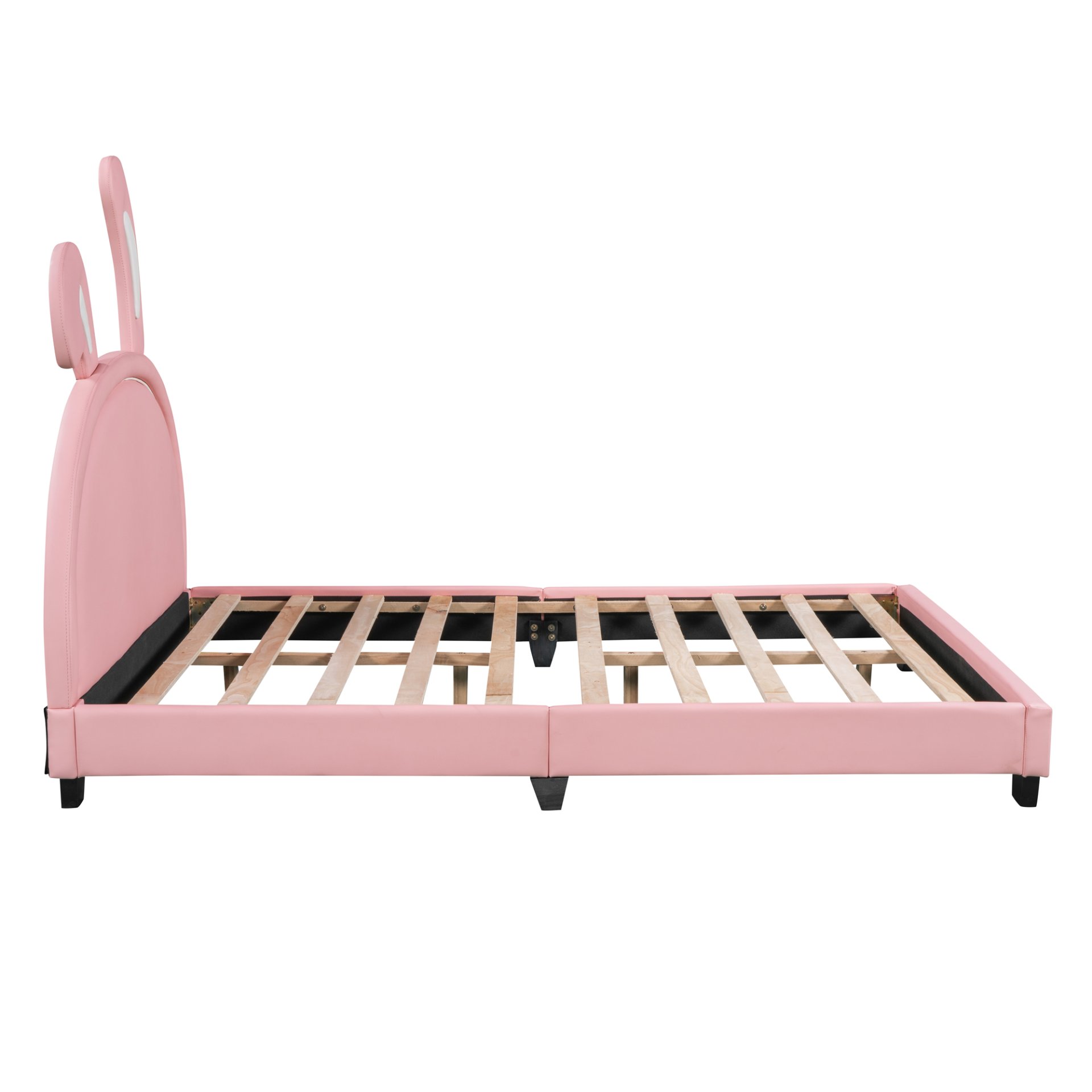 Full Size Upholstered Leather Platform Bed With Rabbit Ornament, Pink - Image 5