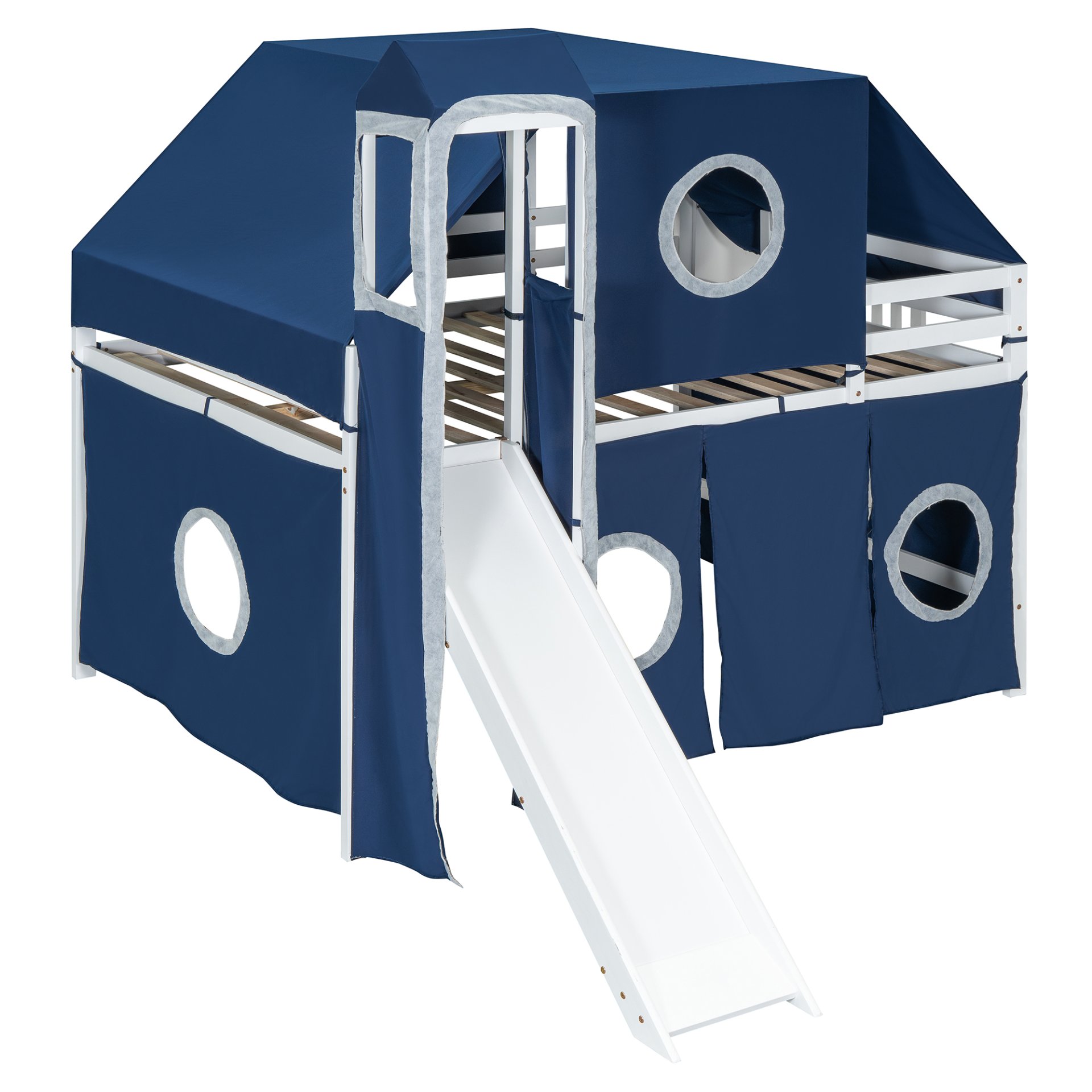 Full Size Loft Bed With Tent And Tower - Blue - Image 3