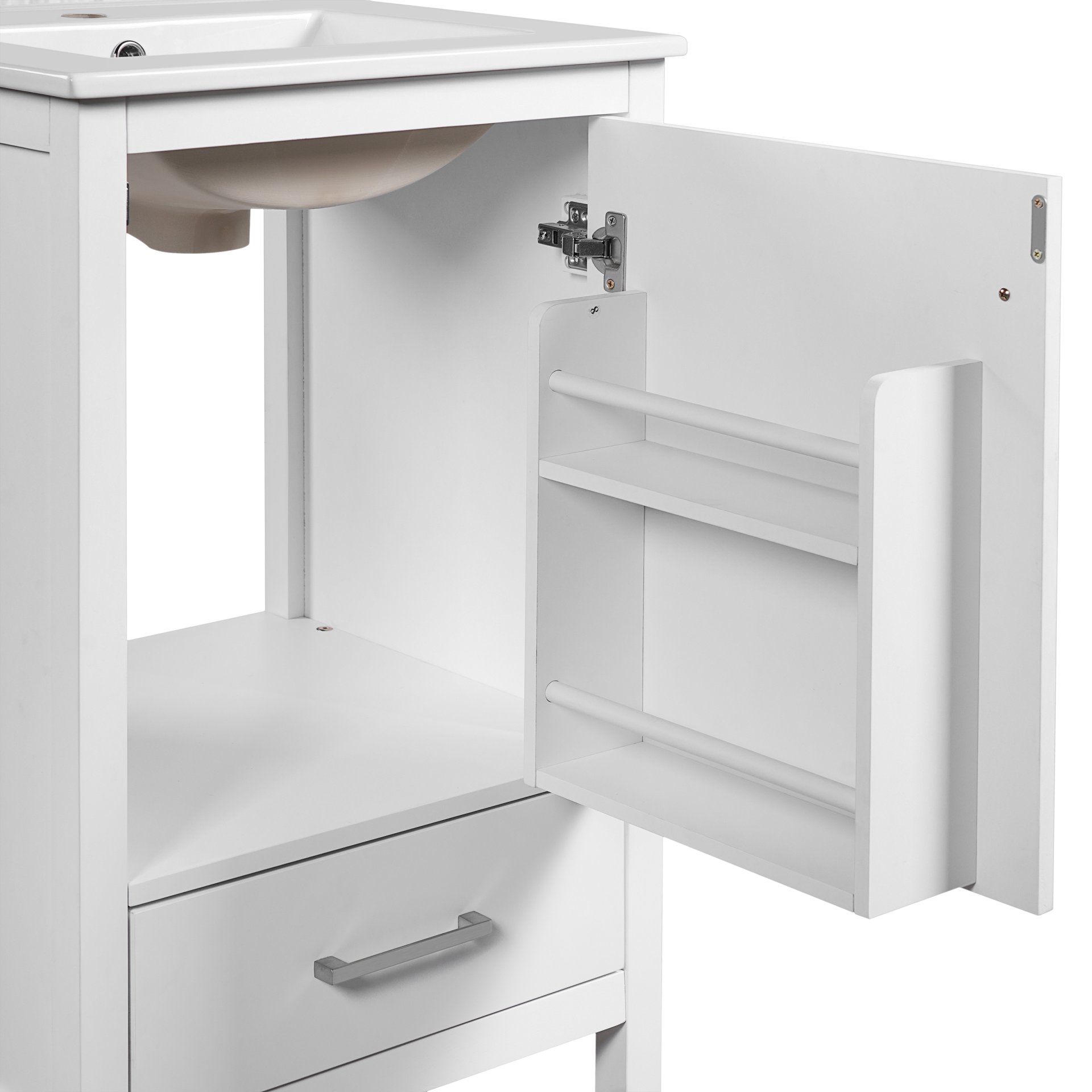 20" Bathroom Vanity With Sink, Soft Close Drawers, Door Organizer, Divider Drawer, Adjustable Foot Pads - White - Image 16