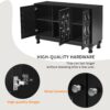 Modern Mirrored TV Stand For TV Up To 55", Entertainment Center Solid Wood Legs, Metal Handle And 3 Adjustable Shelves For Living Room - Black - Image 10