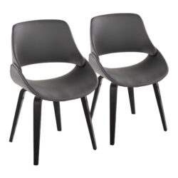 Fabrico - Mid-Century Modern Faux Leather Dining Chair (Set of 2) - Black / Gray