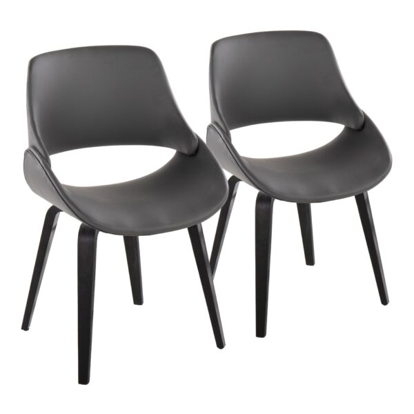 Fabrico - Mid-Century Modern Faux Leather Dining Chair (Set of 2) - Black / Gray