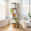 5 Tier Rotating Bookshelf, 360° Spinning Design, Space Saving Storage, For Home And Office - White - Image 2
