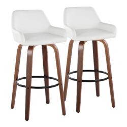 Daniella - Contemporary Fixed Height Barstool With Swivel And Round Footrest (Set of 2) - Walnut / White