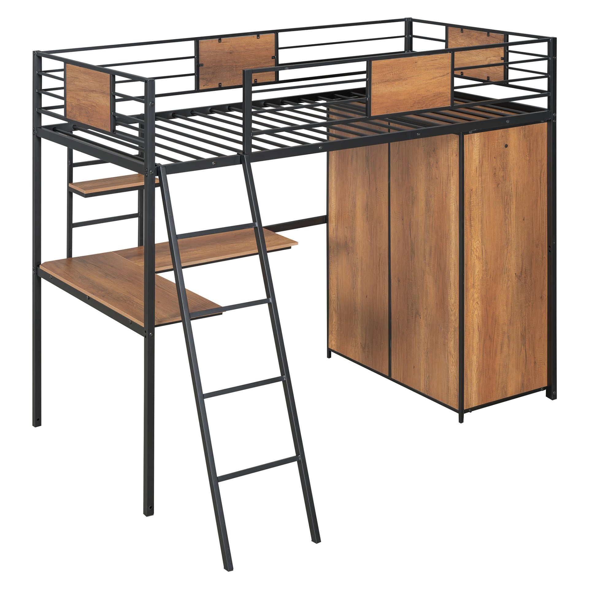 Twin Size Loft Bed With L Shape Desk And Wardrobe - Black - Image 6