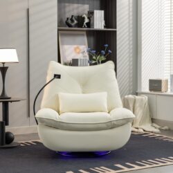 270 Swivel Glider Recliner Chair, Power Recliner Rocking Chair, USB Port Charge For Nursery Chair With Atmosphere Lamp For Living Room Bedroom Apartment - White