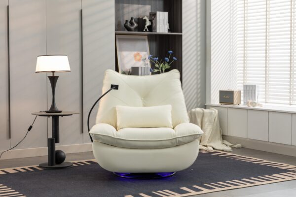 270 Swivel Glider Recliner Chair, Power Recliner Rocking Chair, USB Port Charge For Nursery Chair With Atmosphere Lamp For Living Room Bedroom Apartment - White