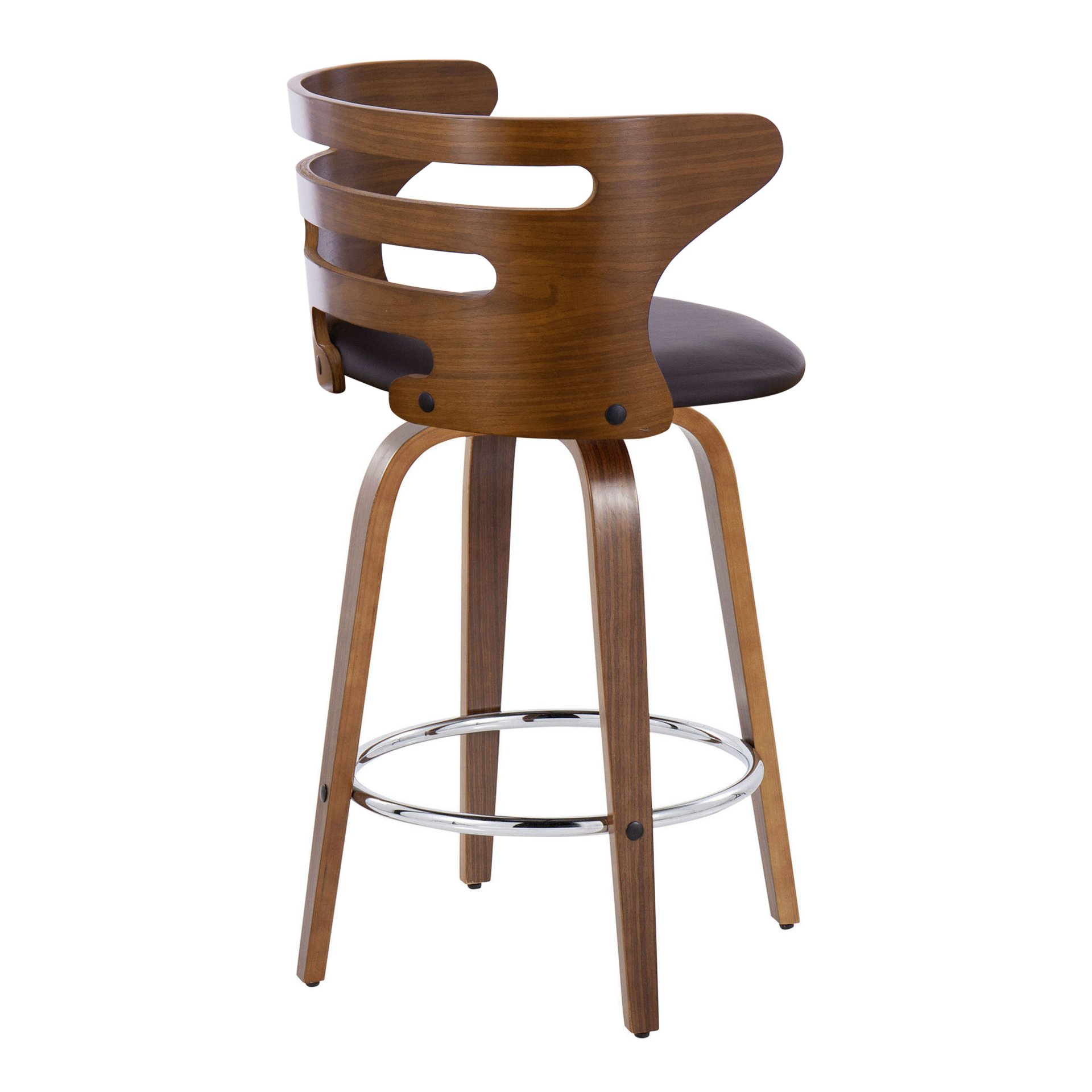 Cosini - Mid-Century Modern Fixed Height Barstool With Swivel With Round Footrest (Set of 2) - Walnut / Brown - Image 4