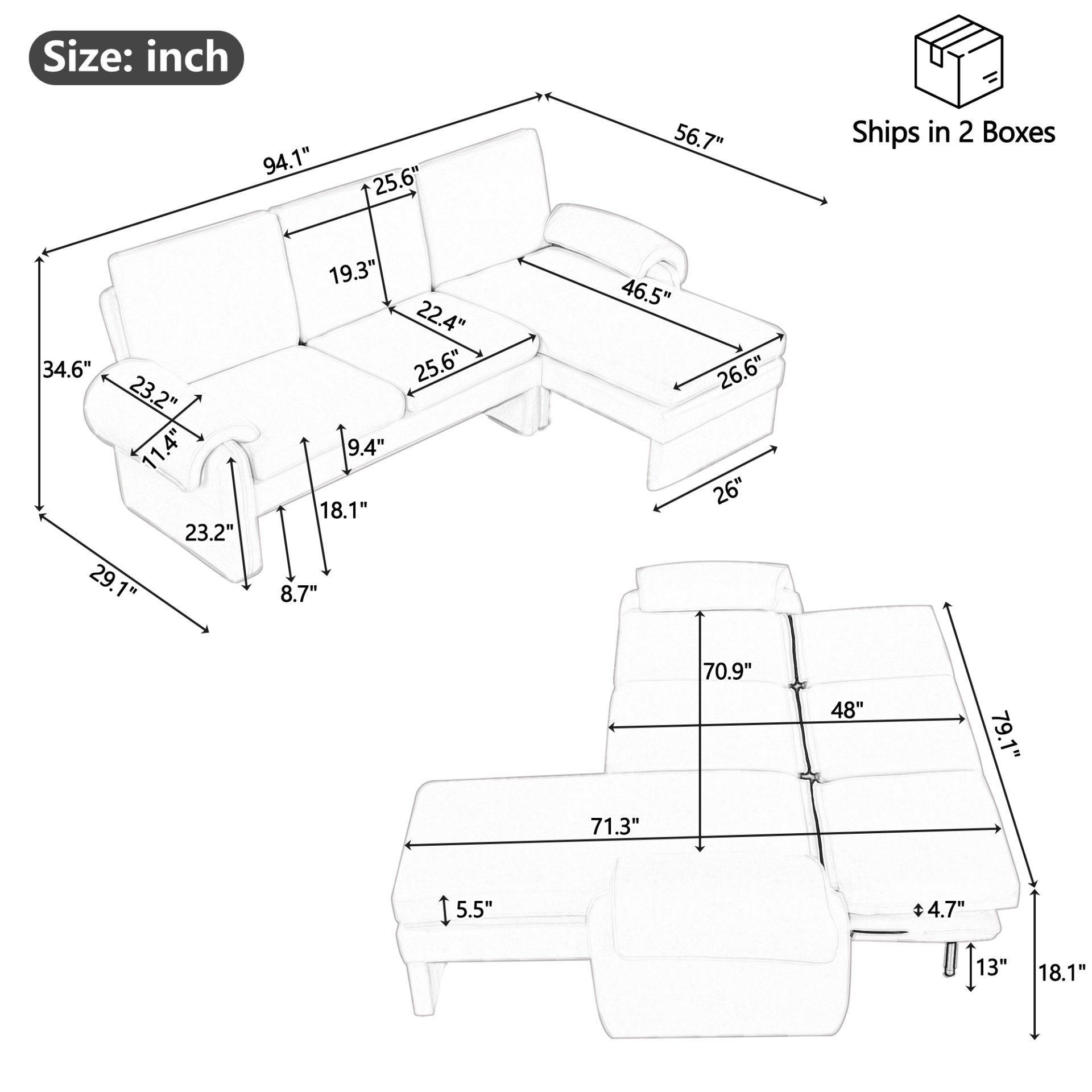 Convertible Futon Sofa Bed Futon Sofa Couch With An Adjustable Backrest, A Reversible Chaise Lounge And 2 Removable Armrest Pillows For Living Room - Gray - Image 26