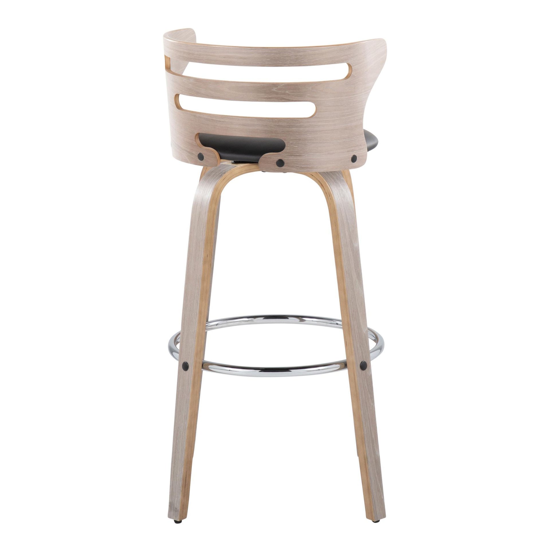 Cosini - Mid-Century Modern Fixed Height Barstool With Swivel With Round Footrest (Set of 2) - Light Gray / Black - Image 3