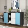 Modern Sideboard Buffet Cabinet With Doors And Unique Panel Styling - Black / Blue - Image 5