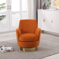 Velvet Swivel Barrel Chair, Swivel Accent Chairs Armchair For Living Room, Reading Chairs For Bedroom Comfy, Round Barrel Chairs With Stainless Steel Base - Orange / Gold