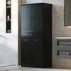 Stylish Bathroom Storage Cabinet With 2 Laundry Baskets And Drawer - Black - Image 6