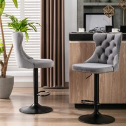 Swivel Velvet Barstools Adjusatble Seat Height , Modern Upholstered Bar Stools With Backs Comfortable Tufted For Home Pub And Kitchen Island (Set of 2) - Gray