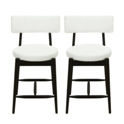 Mid Century Modern Counter Stool (Set of 2) With Upholstered Seat - Black / Beige