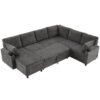 Sectional Sofa Versatile Sofa Bed Sofa Sleeper U - Shaped Sofa With Ample Storage Space, 2 Cup Holders And Charging Ports For Living Room - Beige Gray - Image 17
