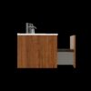 Etna - Striped Walnut Bathroom Vanity With Ceramic Sink, Wall Mounted Floating Bathroom Vanity For Modern Bathroom - Walnut / White - Image 8