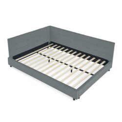 Mid Century Velvet Upholstered Tufted Queen Size Bed Frame With Comfortable Backrest And Armrests - Gray