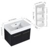 Modern Wall Mounted Bathroom Vanity With Thick Edged Resin Sink And Storage Rack Plywood - Black Chestnut - Image 5