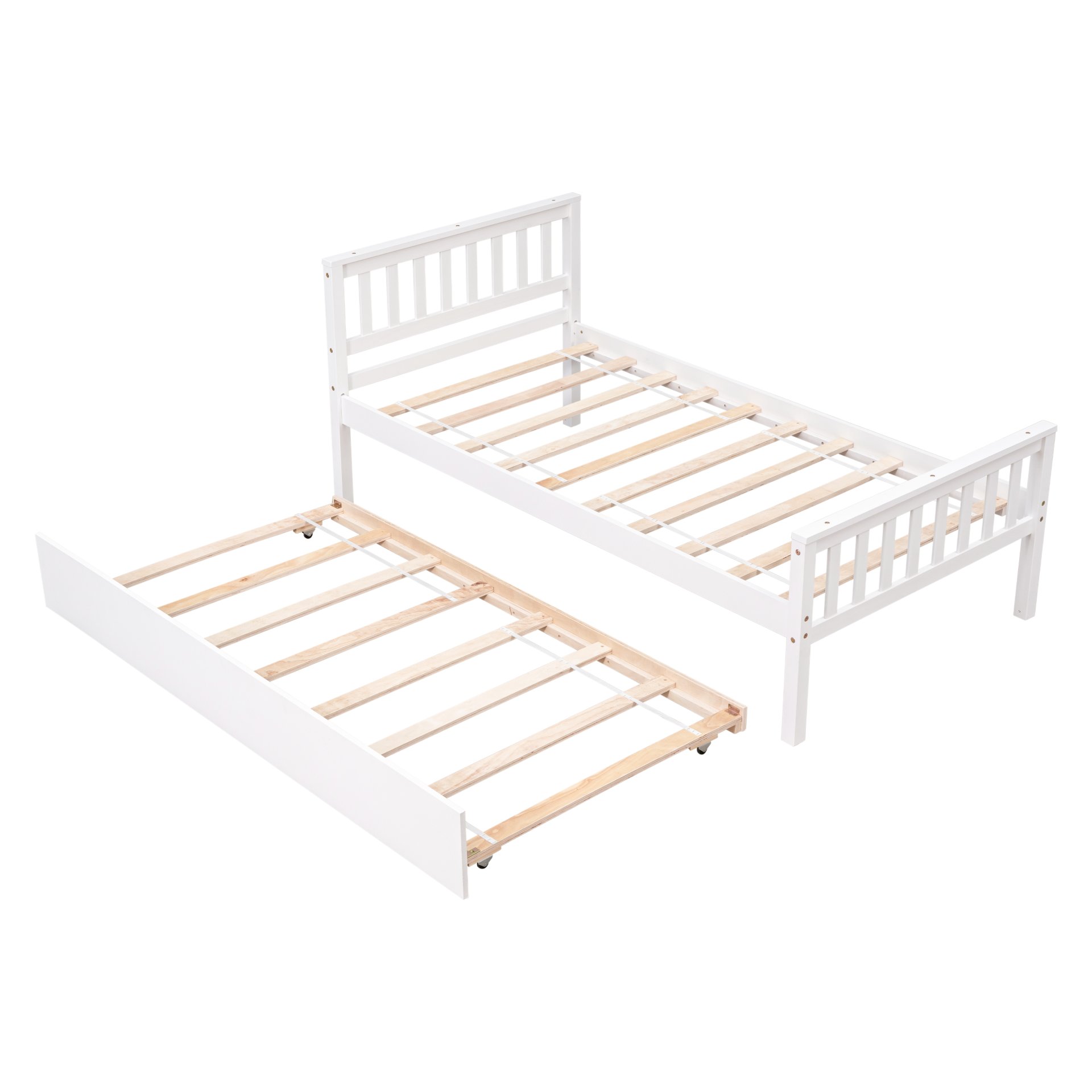 Twin Bed With Trundle, Platform Bed Frame With Headboard And Footboard, For Bedroom Small Living Space, No Box Spring Needed - White - Image 13