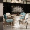 Modern 4 Person Dining Set With Bamboo & Table And Turquoise & Chairs Metal Legs, Space Saving Design - White - Image 2
