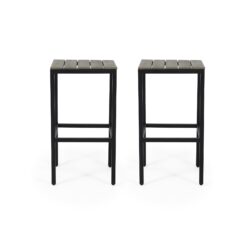 Outdoor Bar Stool With Slat Design And Metal Frame (Set of 2) - Gray / Black